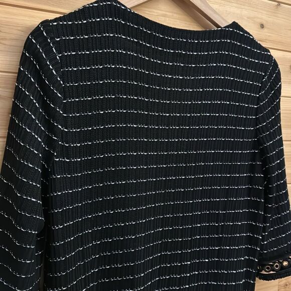 Misook Size Medium V Neck Striped Knit Knee Length Cocktail Dress LBD - Picture 10 of 12